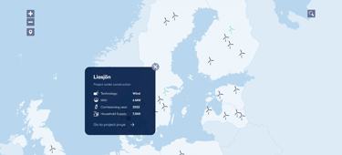 Map overview of active projects in Eurowind Energy market